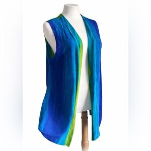 Aliki Yamani Creations Silk Tunic Vest Art To Wear Blue Green Yellow sz S